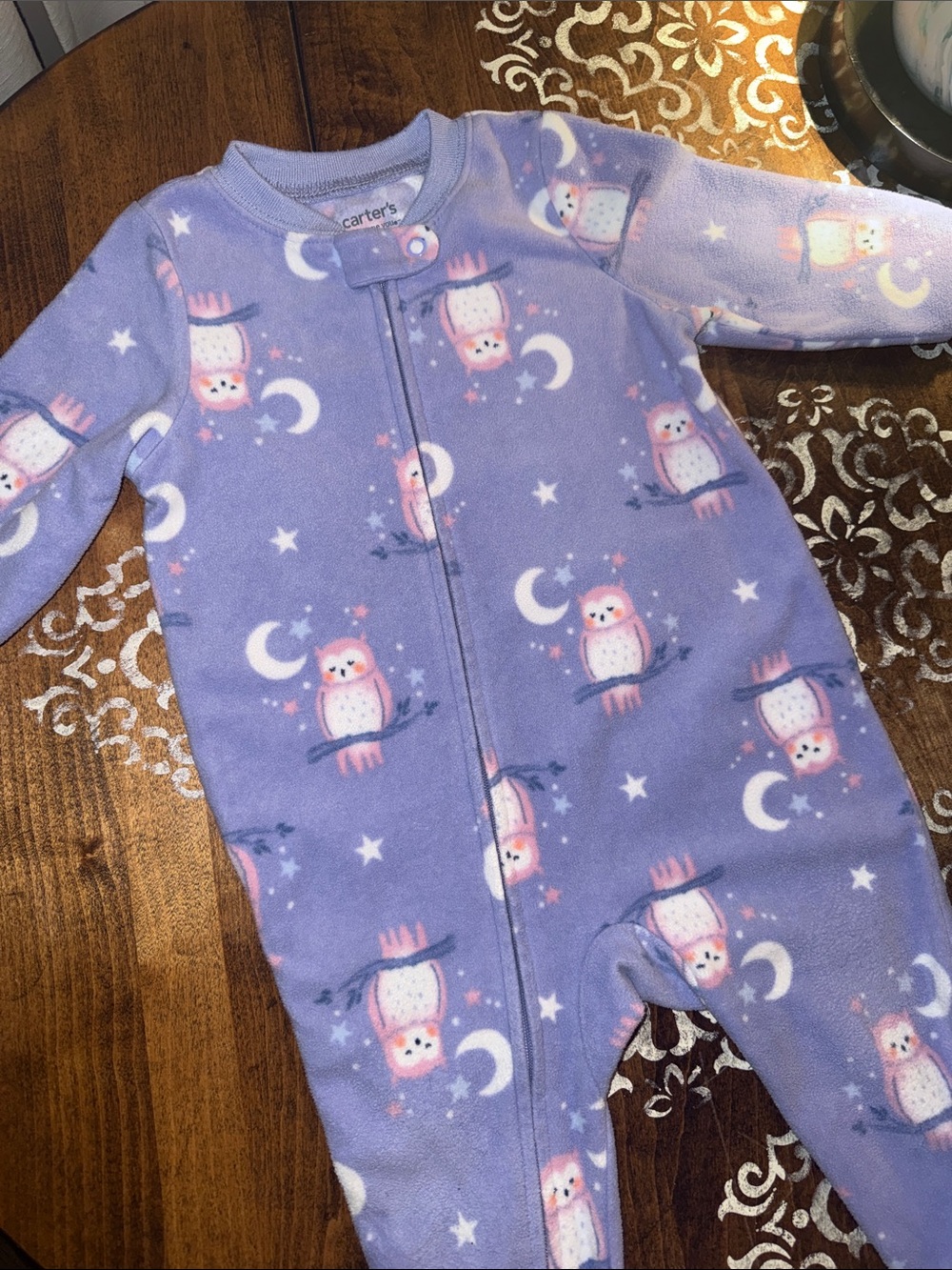 Carter's Purple Owl Fleece Zip-Up Footed One-Piece